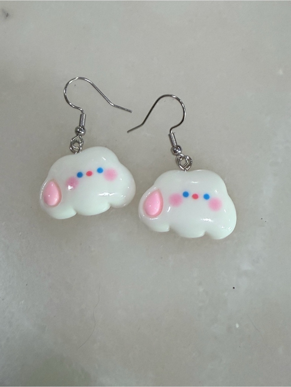 Kawaii White Puffy Cloud Drop Earrings Fun Novelty Gift Jewelry